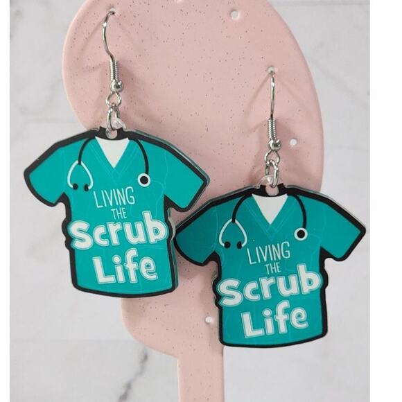 Living the Scrub Life Acrylic Earrings Nurse Doctor Medical Fun Style - Picture 2 of 6